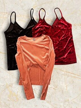 SHEIN | NWOT 3-Piece Velvet Top Bundle Size M | Red Black Mauve Y2K
